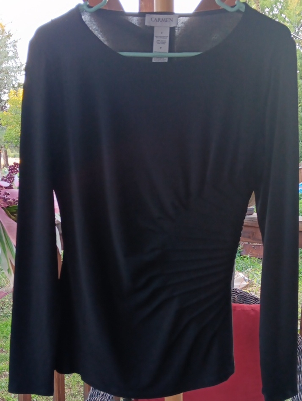 Carmen Black Long-Sleeve Ruched Side Top